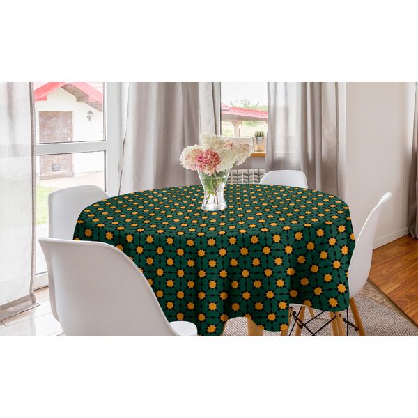 Abakuhaus Tovaglia Rotonda Orientale, Motivo Floreale Folcloristico, Tovaglia Circolare Per Sala Da Pranzo, Decorazione Cucina, 150 Cm, Verde Cacciatore Marigold-image