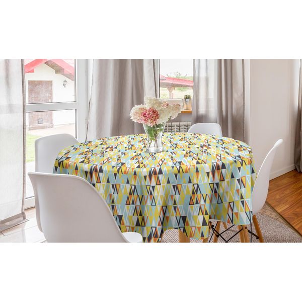 Abakuhaus Tovaglia Rotonda Retrò, Stile Nostalgico Con Triangoli, Tovaglia Circolare Per Sala Da Pranzo, Decorazione Per Cucina, 150 Cm, Multicolore-image