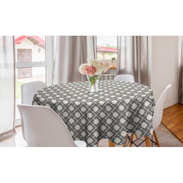 Abakuhaus Tovaglia Rotonda Astratta, Linee Quadrate Lattice Art, Tovaglia Circolare Per Sala Da Pranzo, Decorazione Cucina, 150 Cm, Grigio Antracite Eggshell-image