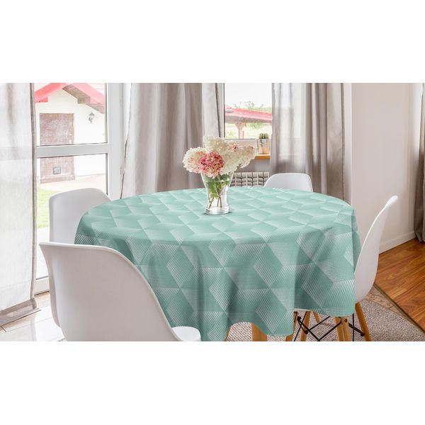 Abakuhaus Tovaglia Geometrica Rotonda, Motivo A Rombi In Mezzitoni, Tovaglia Circolare Per Sala Da Pranzo, Decorazione Cucina, 150 Cm, Bianco Pallido Schiuma Di Mare-image