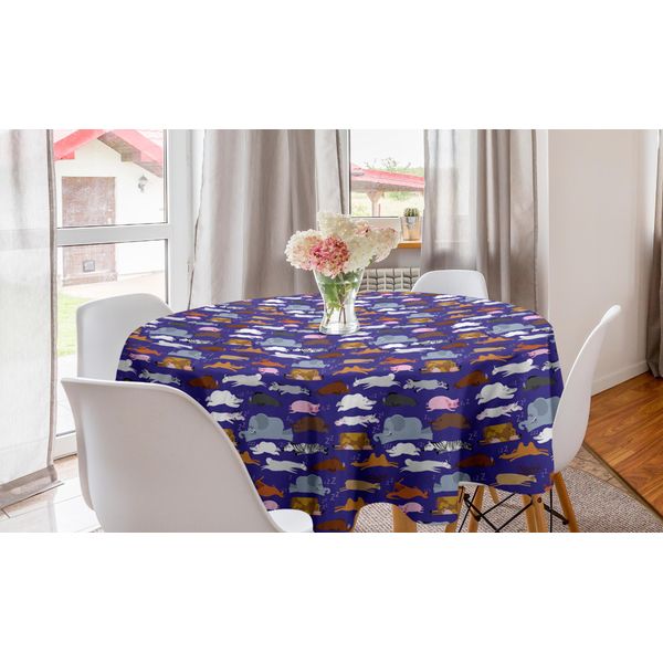 Abakuhaus Tovaglia Rotonda Con Animali, Tante Creature Che Dormono, Tovaglia Circolare Per Decorare La Sala Da Pranzo E La Cucina, 150 Cm, Indaco Multicolore-image