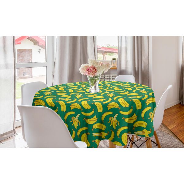 Abakuhaus Tovaglia Rotonda Con Motivi Frutta, Stampa Banane Fresche E Salutari, Tovaglia Circolare Per Sala Da Pranzo E Decorazione Cucina, 150 Cm, Giallo Scuro-image