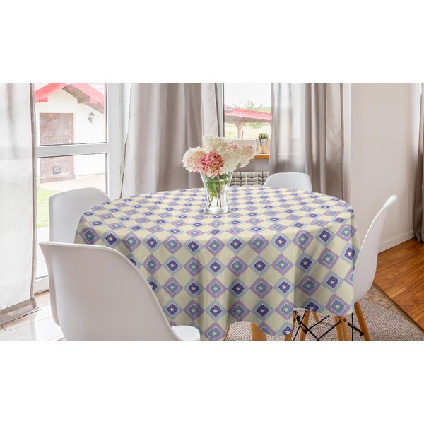 Abakuhaus Tovaglia Rotonda Boho, Rombi Incrociati, Tovaglia Circolare Per Sala Da Pranzo, Decorazione Cucina, 150 Cm, Guscio D'uovo E Multicolore-image