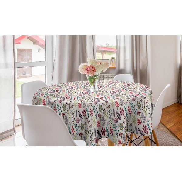 Abakuhaus Tovaglia Rotonda Botanica, Rami Creativi Con Foglie, Tovaglia Circolare Per Sala Da Pranzo, Decorazione Cucina, 150 Cm, Guscio D'uovo E Multicolore-image