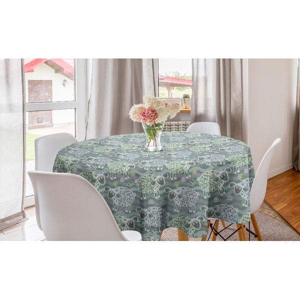 Abakuhaus Tovaglia Rotonda Con Animali, Agnelli E Farfalle Scarabocchiati, Tovaglia Circolare Per Sala Da Pranzo E Decorazione Della Cucina, 150 Cm, Multicolore-image