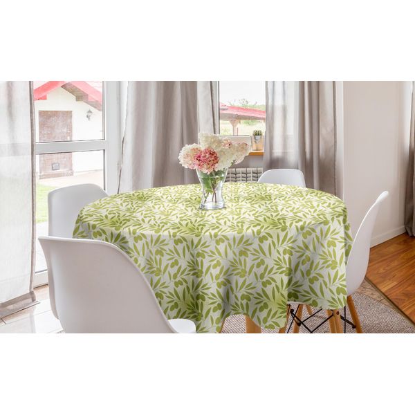 Abakuhaus Tovaglia Rotonda Botanica, Olivo Su Rami Frondosi, Tovaglia Circolare Per Sala Da Pranzo, Decorazione Cucina, 150 Cm, Verde Avocado-Avorio-image