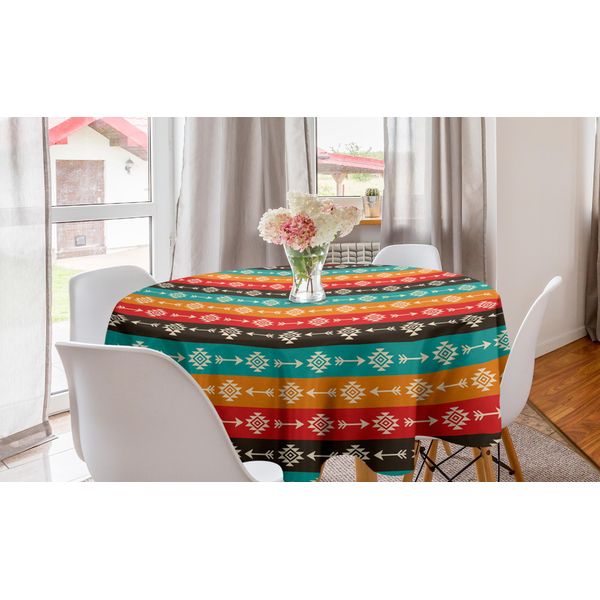Abakuhaus Tovaglia Rotonda In Stile Azteco, Tovaglia Circolare In Stile Boemo Per Decorare La Sala Da Pranzo E La Cucina, 150 Cm, Multicolore-image
