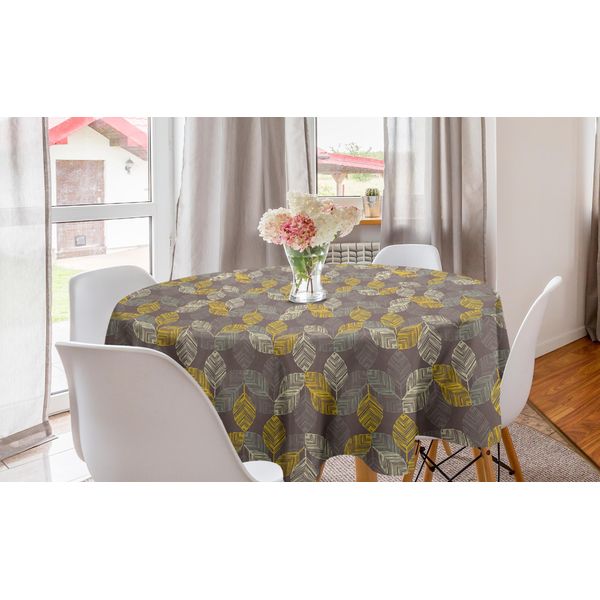 Abakuhaus Tovaglia Rotonda Con Foglie, Elementi Botanici Elaborati, Tovaglia Circolare Per Sala Da Pranzo, Decorazione Per Cucina, 150 Cm, Malva Taupe Multicolore-image