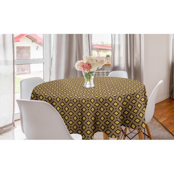 Abakuhaus Tovaglia Rotonda Astratta, Rombi Geometrici Vintage, Tovaglia Circolare Per Sala Da Pranzo, Decorazione Cucina, 150 Cm, Senape Marrone Chiaro-image
