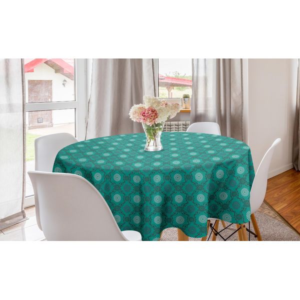 Abakuhaus Tovaglia Rotonda Vintage, Motivo Floreale In Damasco Curlicue, Tovaglia Rotonda Per Sala Da Pranzo E Cucina, 150 Cm, Grigio Seafoam-image