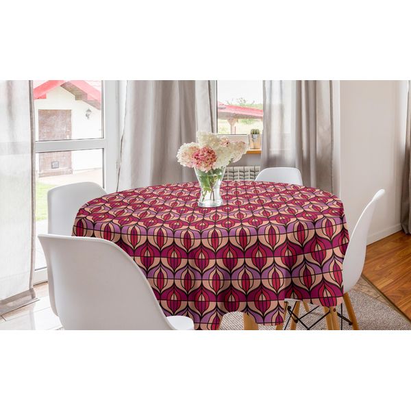 Abakuhaus Tovaglia Rotonda Retrò, Motivo Astratto Vendemmia, Tovaglia Circolare Per Sala Da Pranzo, Decorazione Cucina, 150 Cm, Corallo Multicolore-image