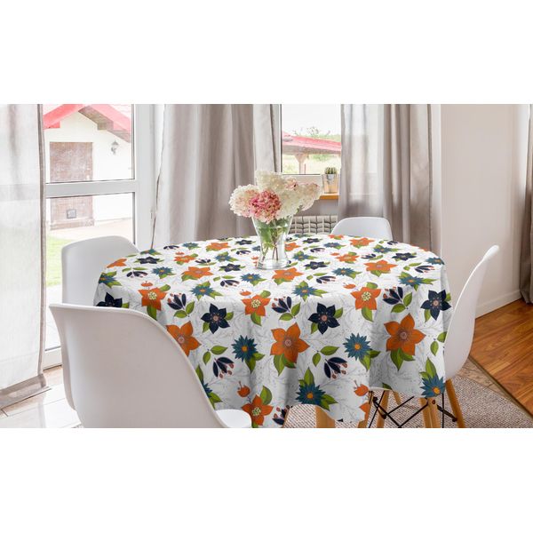 Abakuhaus Tovaglia Rotonda Con Motivi Floreali, Foglie Floreali Astratte, Tovaglia Circolare Per Sala Da Pranzo, Decorazione Per Cucina, 150 Cm, Multicolore-image