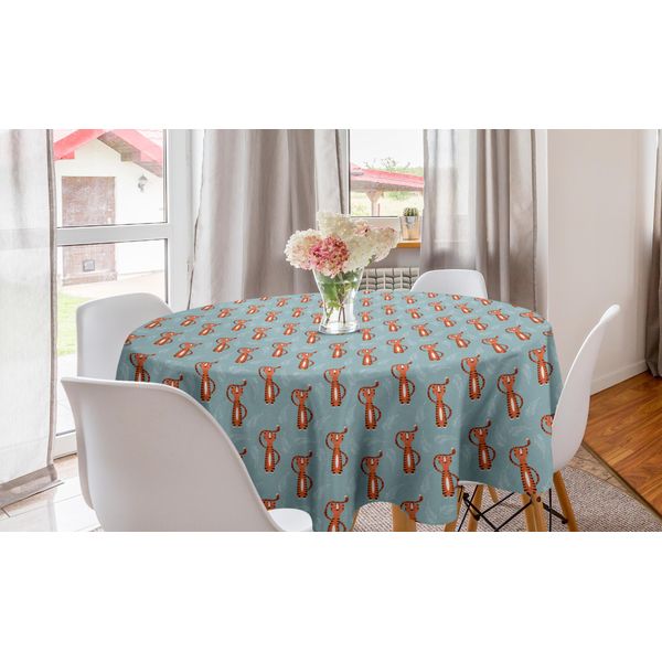 Abakuhaus Tovaglia Rotonda Con Caricature, Motivo Tigre Continuo, Tovaglia Circolare Per Sala Da Pranzo E Cucina, 150 Cm, Terra Di Siena Bruciata E Verde Acqua Chiaro-image