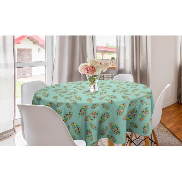 Abakuhaus Tovaglia Rotonda Autunnale, Elementi Naturali Colorati, Tovaglia Circolare Per Decorare La Sala Da Pranzo E La Cucina, 150 Cm, Verde Menta E Multicolore-image