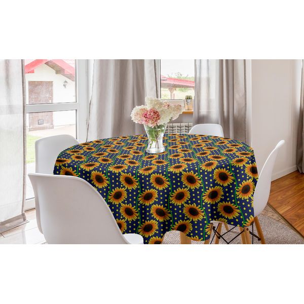 Abakuhaus Tovaglia Rotonda Arancione E Blu, Pois Girasole, Tovaglia Circolare Per Sala Da Pranzo, Decorazione Cucina, 150 Cm, Multicolore-image