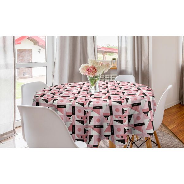 Abakuhaus Tovaglia Rotonda Astratta, Motivi Geometrici Moderni, Tovaglia Rotonda Per Sala Da Pranzo E Cucina, 150 Cm, Grigio Antracite Rosa-image
