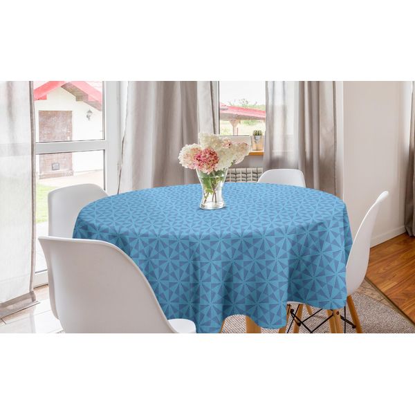 Abakuhaus Tovaglia Rotonda Astratta, Motivo A Strisce Triangolari, Tovaglia Circolare Per Sala Da Pranzo, Decorazione Per Cucina, 150 Cm, Azzurro Cielo-image