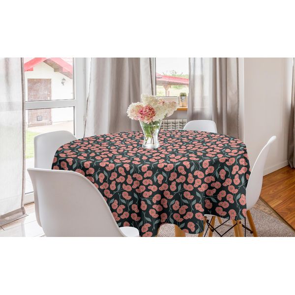 Abakuhaus Tovaglia Rotonda Con Motivi Floreali, Romantica Illustrazione Floreale, Tovaglia Circolare Per Decorare La Sala Da Pranzo E La Cucina, 150 Cm, Corallo Verde Scuro-image