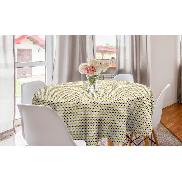 Abakuhaus Tovaglia Rotonda Astratta, Stile Retrò A Pois, Tovaglia Circolare Per Decorazione Sala Da Pranzo Cucina, 150 Cm, Terra Giallo Grigio-image
