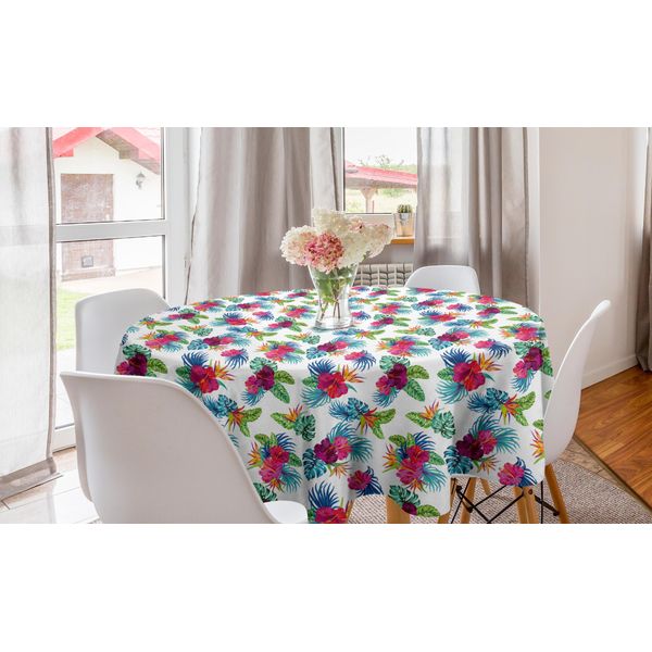 Abakuhaus Tovaglia Rotonda Esotica, Fiori Tropicali Hawaiani, Tovaglia Circolare Per Sala Da Pranzo, Decorazione Cucina, 150 Cm, Multicolore-image