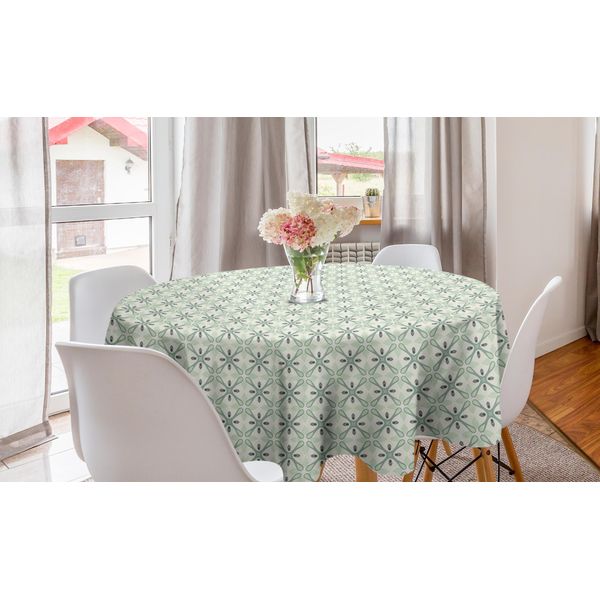 Abakuhaus Tovaglia Rotonda Astratta, Elementi Simmetrici Pastello, Tovaglia Circolare Per Sala Da Pranzo, Decorazione Cucina, 150 Cm, Verde Reseda-image