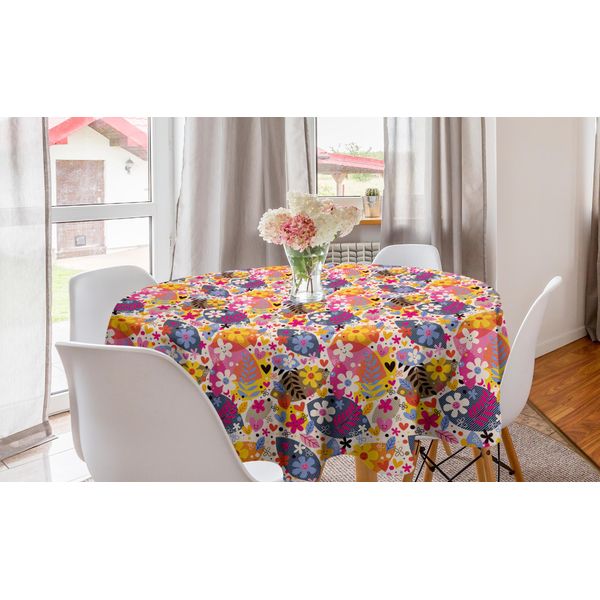 Abakuhaus Tovaglia Rotonda Con Motivi Floreali, Tema Primaverile Happy Flowers, Tovaglia Circolare Per Sala Da Pranzo E Cucina, 150 Cm, Multicolore-image