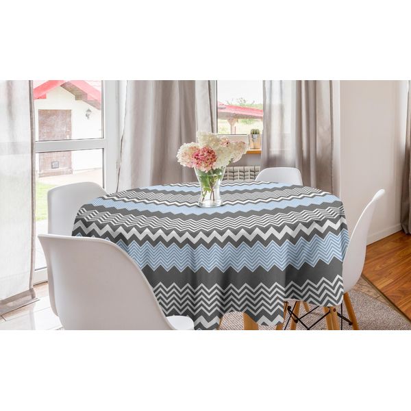 Abakuhaus Tovaglia Rotonda Astratta, Design Chevron Vintage, Tovaglia Circolare Per Sala Da Pranzo, Decorazione Cucina, 150 Cm, Azzurro Cielo Grigio Chiaro-image