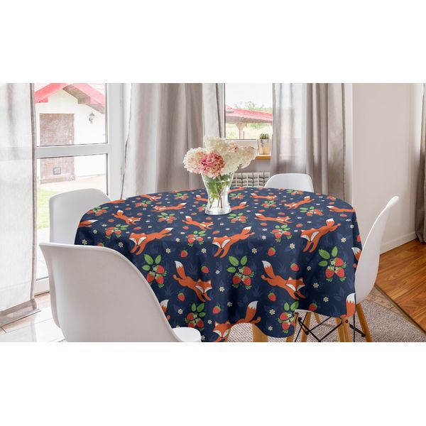 Abakuhaus Tovaglia Rotonda Fuchs, Animali E Fragole, Tovaglia Circolare Per Sala Da Pranzo, Decorazione Per Cucina, 150 Cm, Lavanda Scura Multicolore-image