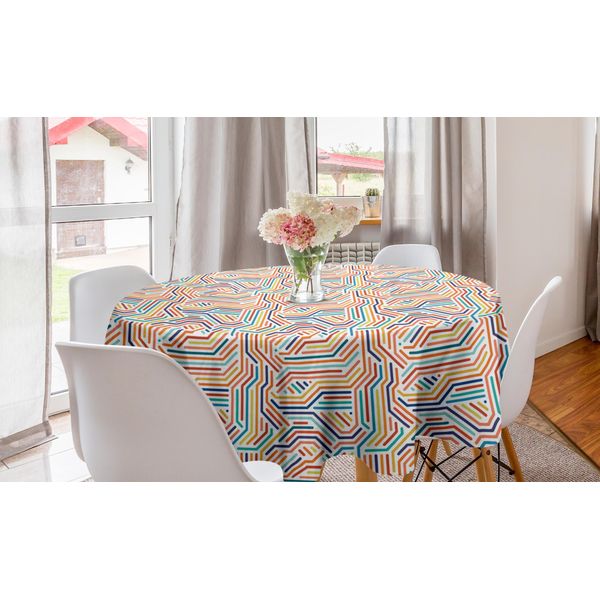 Abakuhaus Tovaglia Rotonda Astratta, Strisce Vivaci Moderne, Tovaglia Circolare Per Sala Da Pranzo, Decorazione Cucina, 150 Cm, Multicolore-image