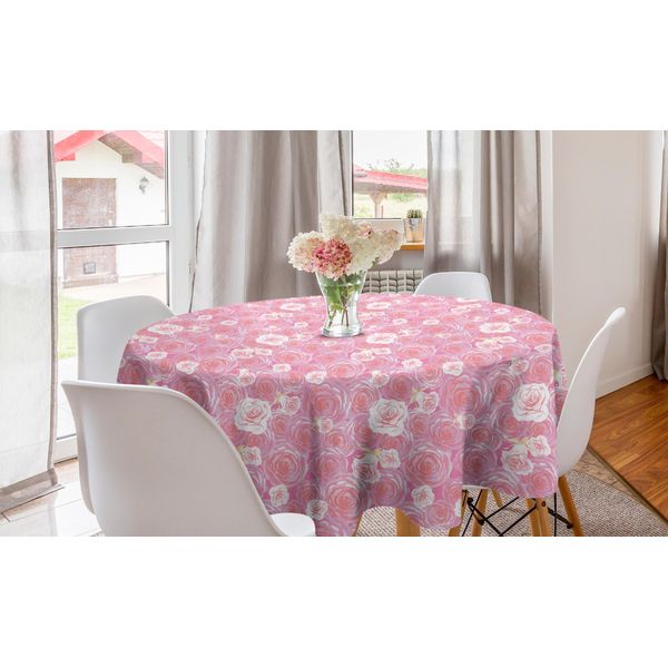 Abakuhaus Tovaglia Rotonda Rosa, Romantica Flora In Fiore, Tovaglia Circolare Per Sala Da Pranzo, Decorazione Per Cucina, 150 Cm, Rosa Lilla-image