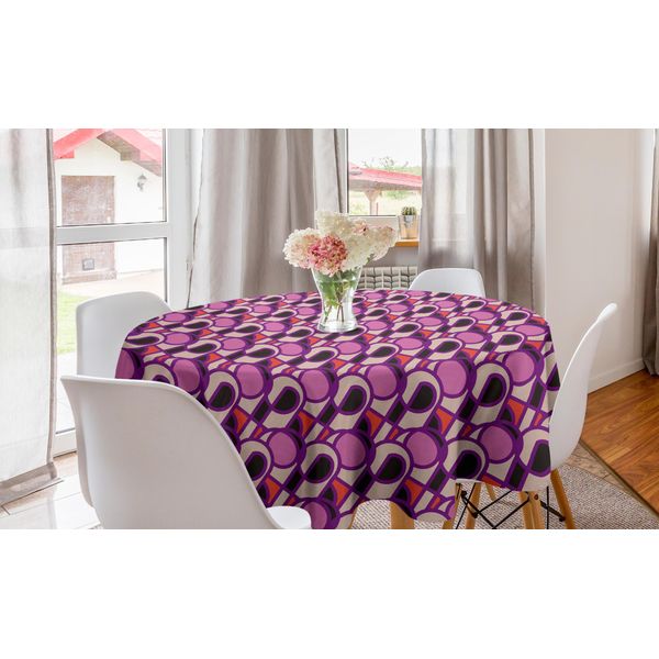 Abakuhaus Tovaglia Rotonda Astratta, Pois Geometrici, Tovaglia Circolare Per Sala Da Pranzo, Decorazione Cucina, 150 Cm, Rosa Porpora-image