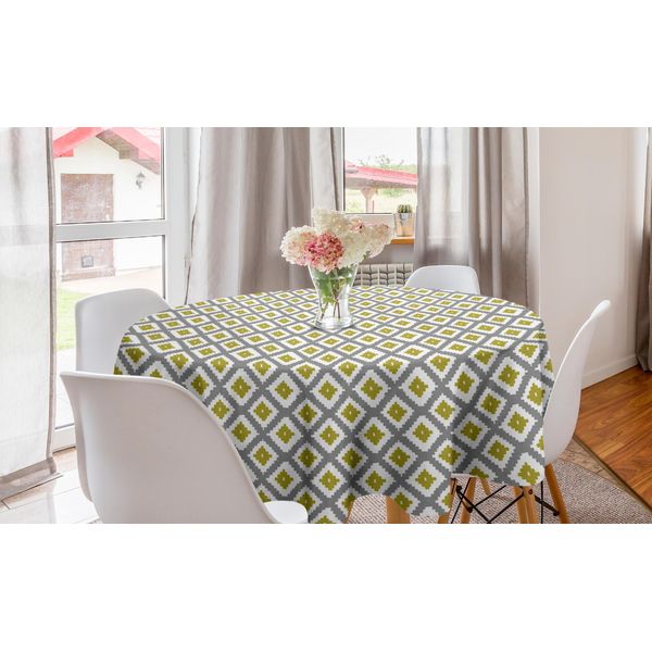 Abakuhaus Tovaglia Geometrica Rotonda, Rombi Bicolore Controlla Lo Stile, Tovaglia Rotonda Per Sala Da Pranzo, Decorazione Cucina, 150 Cm, Grigio Chiaro, Kaki, Bianco-image