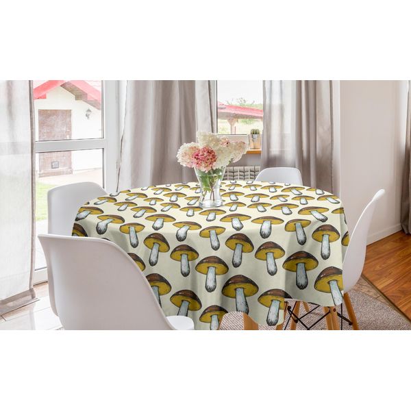 Abakuhaus Tovaglia Rotonda Con Motivo Funghi, Bosco Autunnale Continuo, Tovaglia Circolare Per Sala Da Pranzo, Decorazione Cucina, 150 Cm, Avorio Multicolore-image