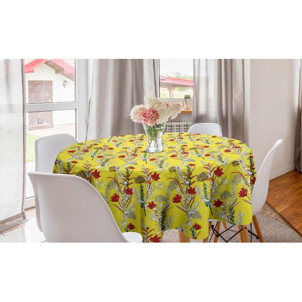 Abakuhaus Tovaglia Rotonda Vintage, Motivo Botanico, Tovaglia Circolare Per Sala Da Pranzo, Decorazione Per Cucina, 150 Cm, Giallo E Multicolore-image