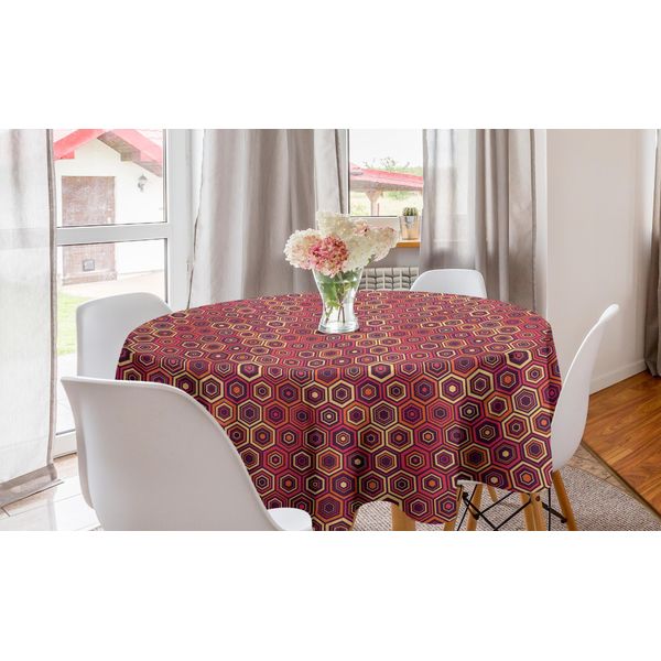 Abakuhaus Tovaglia Rotonda Astratta, Forme Esagonali Complesse, Tovaglia Circolare Per Sala Da Pranzo E Cucina, 150 Cm, Multicolore Terra Di Siena Bruciata-image