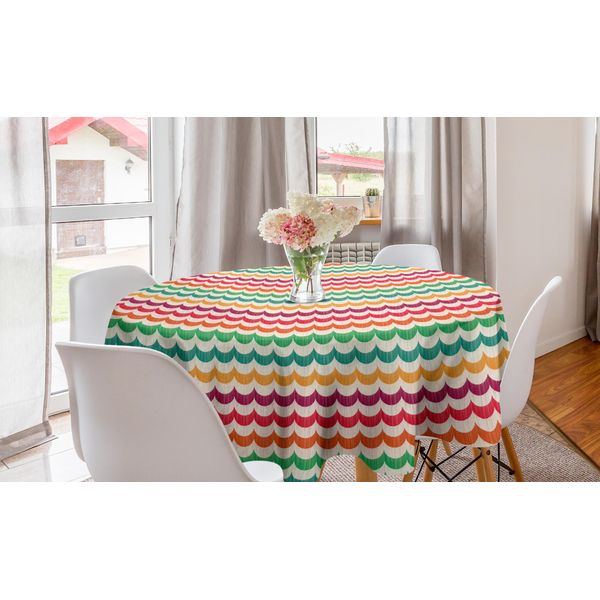 Abakuhaus Tovaglia Rotonda Colorata, Motivi Ondulati Vivaci A Strisce, Tovaglia Circolare Per Sala Da Pranzo, Decorazione Cucina, 150 Cm, Multicolore-image
