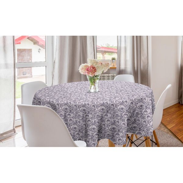 Abakuhaus Romantica Tovaglia Rotonda, Outline Roses, Tovaglia Circolare Per Sala Da Pranzo, Decorazione Cucina, 150 Cm, Rosa Baby E Indaco-image
