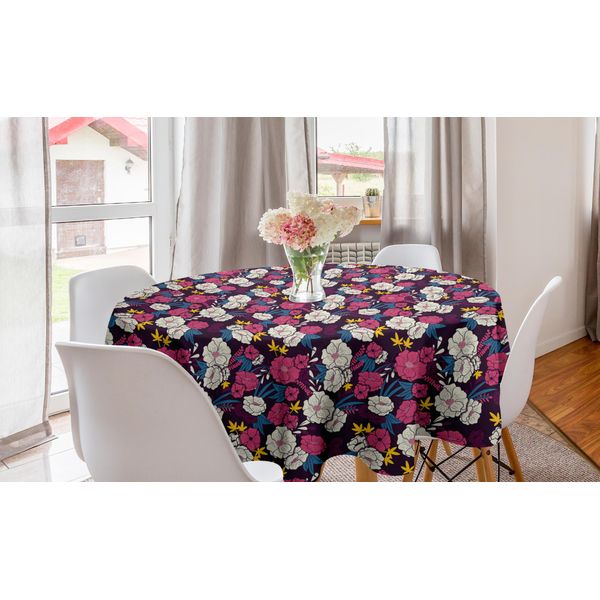 Abakuhaus Tovaglia Rotonda Con Motivi Floreali, Foglie Della Giungla, Tovaglia Circolare Per Sala Da Pranzo E Cucina, 150 Cm, Multicolore-image