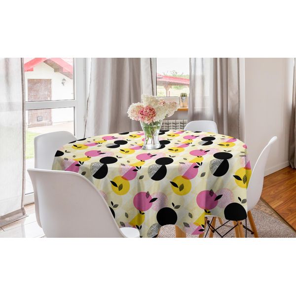 Abakuhaus Tovaglia Rotonda Beige, Diagonal Fruit Wie, Tovaglia Circolare Per Sala Da Pranzo, Decorazione Cucina, 150 Cm, Grigio Antracite Senape-image