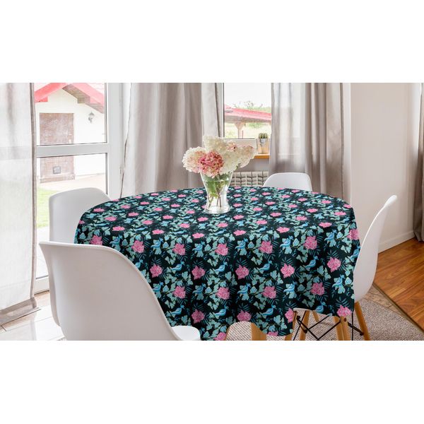 Abakuhaus Tovaglia Rotonda Con Motivi Floreali, Illustrazione Di Rami Fioriti, Tovaglia Circolare Per Decorare La Sala Da Pranzo E La Cucina, 150 Cm, Multicolore-image