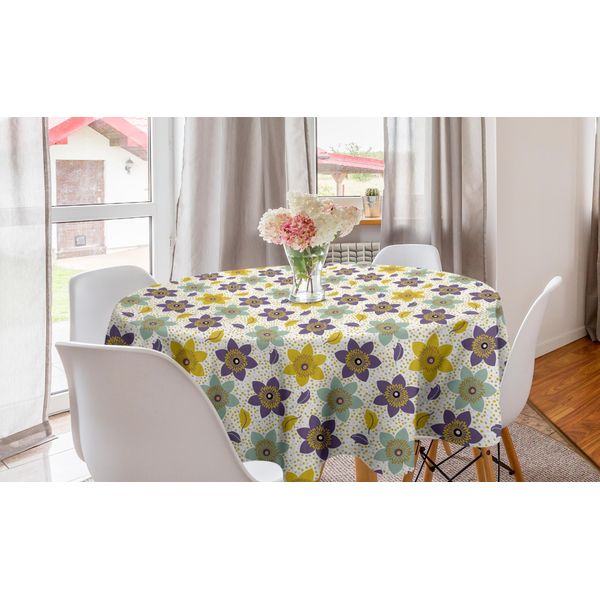Abakuhaus Tovaglia Rotonda Con Fiori, Pois Creativi E Fiori, Tovaglia Circolare Per Decorare La Sala Da Pranzo E La Cucina, 150 Cm, Multicolore-image