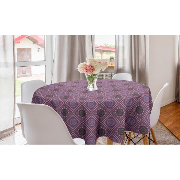 Abakuhaus Tovaglia Geometrica Rotonda, Quadrati Viola A Pois, Tovaglia Circolare Per Sala Da Pranzo, Decorazione Cucina, 150 Cm, Melanzana Chiaro Rosa Chiaro-image