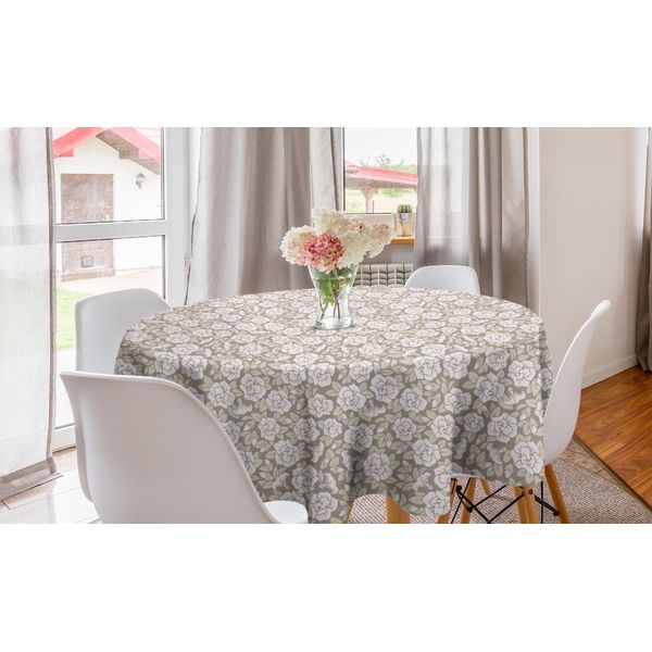 Abakuhaus Tovaglia Rotonda Vintage, Fiori Pastello, Tovaglia Circolare Per Sala Da Pranzo, Decorazione Per Cucina, 150 Cm, Grigio, Giallo, Rosa Baby-image