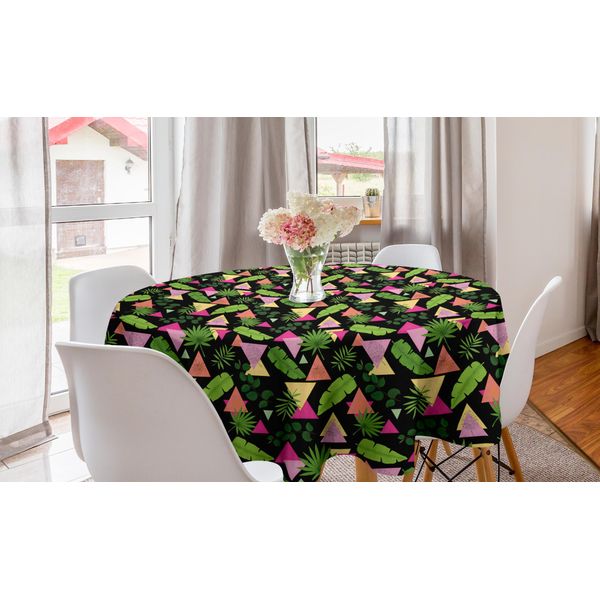 Abakuhaus Tovaglia Rotonda Tropicale, Foglie Esotiche Triangolari, Tovaglia Circolare Per Sala Da Pranzo, Decorazione Cucina, 150 Cm, Grigio Antracite Multicolore-image