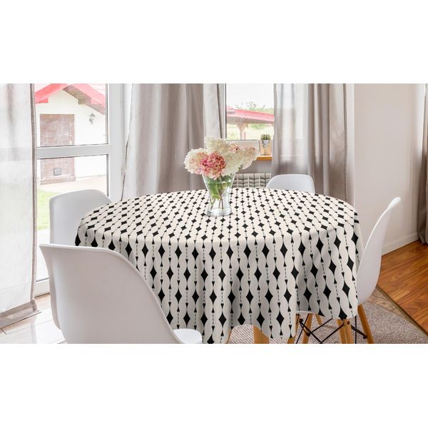 Abakuhaus Tovaglia Geometrica Rotonda, Ispirazione Art DéCo Astratta, Tovaglia Circolare Per Sala Da Pranzo, Decorazione Cucina, 150 Cm, Champagne E Grigio Antracite-image