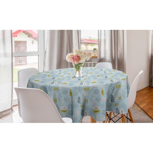 Abakuhaus Tovaglia Rotonda Botanica, Foglie E Rami, Tovaglia Circolare Per Sala Da Pranzo, Decorazione Per Cucina, 150 Cm, Blu Multicolore-image