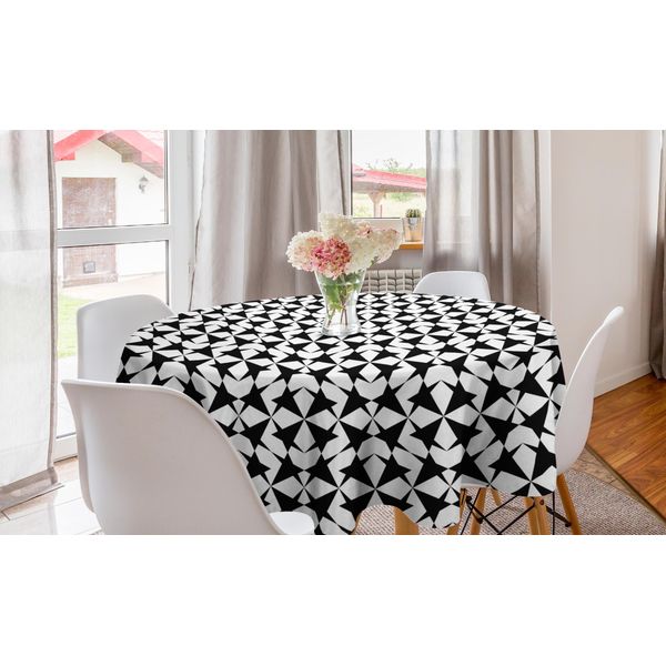 Abakuhaus Tovaglia Rotonda Astratta, Stella Futuristica, Tovaglia Circolare Per Sala Da Pranzo, Decorazione Per Cucina, 150 Cm, Grigio Antracite E Bianco-image