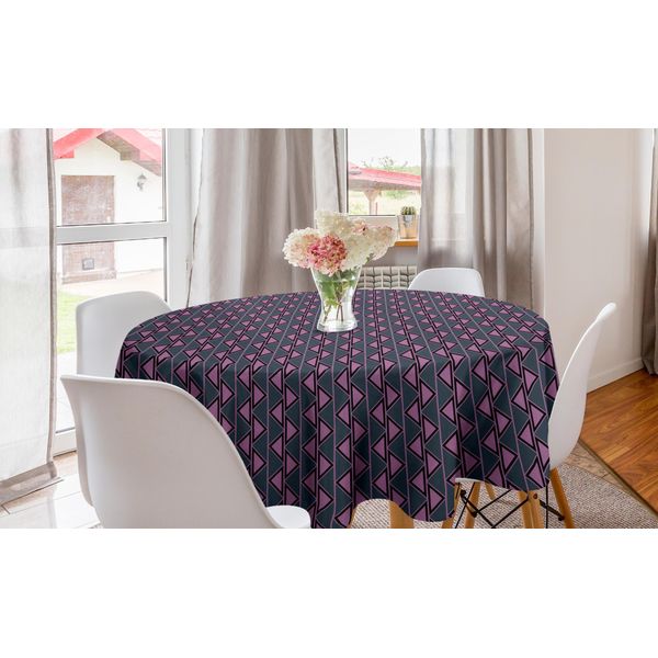 Abakuhaus Tovaglia Rotonda Astratta, Strisce Verticali Triangolari, Tovaglia Circolare Per Sala Da Pranzo, Decorazione Cucina, 150 Cm, Blu Ardesia Fucsia-image