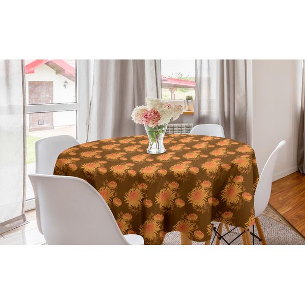 Abakuhaus Tovaglia Rotonda Vintage, Chrysanthemum Pansy Autunnale, Tovaglia Rotonda Per Sala Da Pranzo, Decorazione Per Cucina, 150 Cm, Ginger Caramel-image