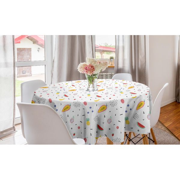 Abakuhaus Tovaglia Rotonda Con Motivi Fruttati, Disegno Tropicale Realizzato A Mano, Tovaglia Circolare Per Decorare La Sala Da Pranzo E La Cucina, 150 Cm, Multicolore-image